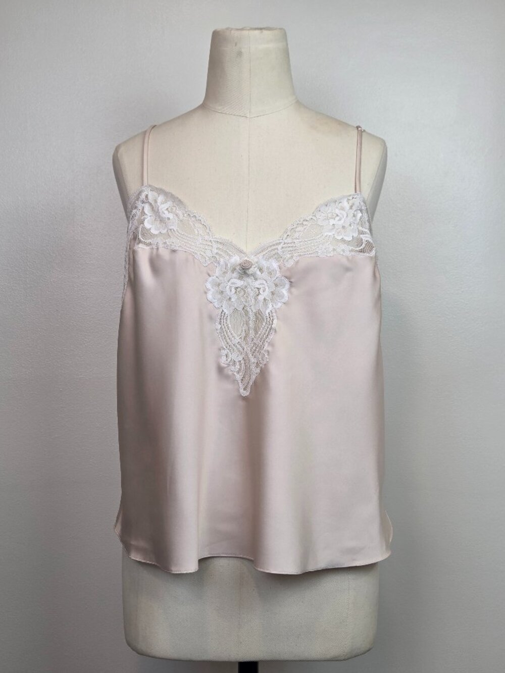 Vintage Light Tan & White Lace Christian Dior Camisole | Sz L | Lingerie Cami